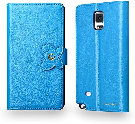 Note4 Leather Wallet Case Mossgreg 5 in 1 Genuine Handmade Leather Case for Galaxy Note4 N910 (Note4 Blue)