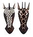 Things2Die4 Set of 2 Hand-Carved African Zebra and Giraffe Mask Wall Hangings for Safari Splendor - 12 Inches High - Easy To Hang - Great For Bedrooms and Bathrooms
