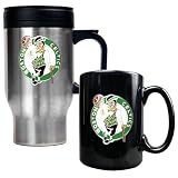 NBA Boston Celtics Stainless Steel Travel Mug & Black Ceramic Mug Set - Primary Logo