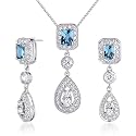 Dazzling 2.00 carats Radiant Cut London Blue Topaz Pendant Earrings Set in Sterling Silver