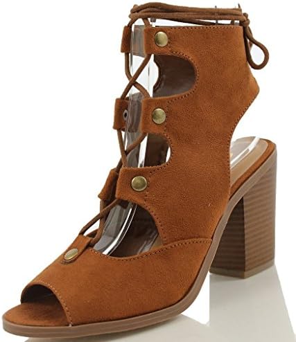 Sole Addiction Women's Stylish Lace Up Gladiator Bootie Low Chunky Block Heel Sandal