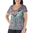 Pure Energy Junior's Plus Burnout Short Sleeve Top with Foil- Multicolor Paisley