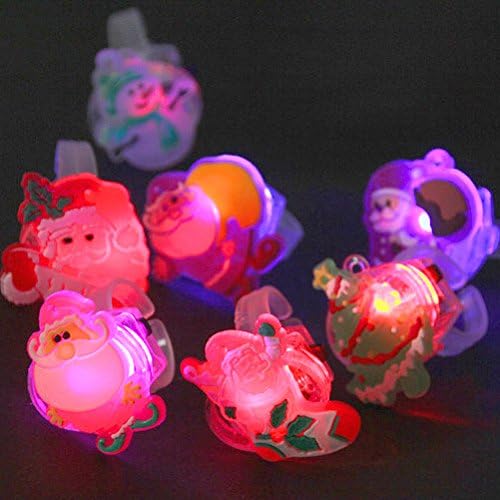 12PCS Christmas Flash Light Santa Claus Ring Kid Toy Party Favor Supply Bag Prop Gift
