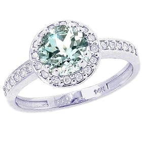 14K White Gold Large Round Gemstone and Diamond Engagement Ring-Aquamarine,... by