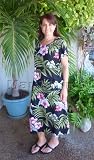 Tie Back Tea Length Dress - Women's Pale Hibiscus Orchid Adjustable Drawstring Back Tie Hawaiian Aloha Evening Pullover Dress - Regular Size