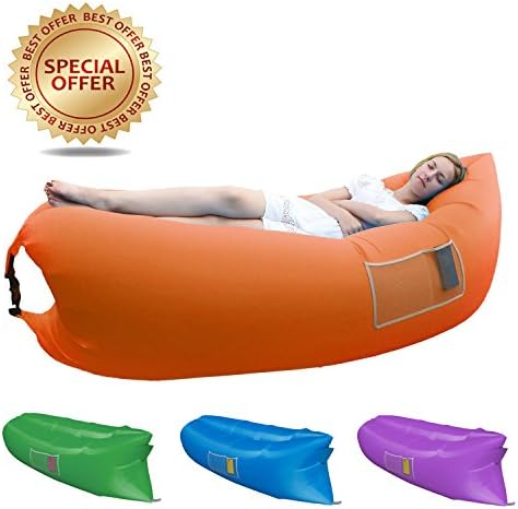 Inflatable Lounger with Bonus Accessories | Easy to Use Inflatable Hammock, Portable Air Chair | Premium Nylon Air Lounger for Camping, Picnics, Beach Parties, Outdoor Concerts, Festivals