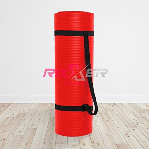Rixxer 1/2 Inch Thick High Density Eco-Friendly Foam Comfort Yoga/Exercise Mat with Carrying Strap - 72" x 24" (Red)
