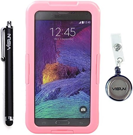 VISUN™ Ultra Water Resistant Waterproof Shockproof Crashproof Dustproof Hard Skin Protective Bumper Defender Case Cover with Stylus Pen and Retractable Reel for Samsung Galaxy Note 4 N9100 (Pink)