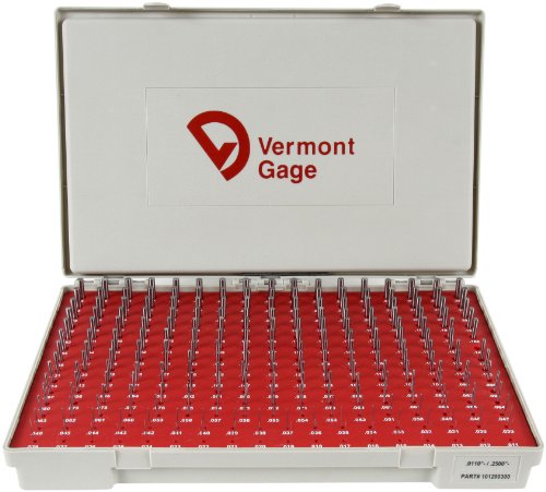 Vermont Gage Steel No-Go Pin Gage Set, Tolerance Class ZZ, 0.0110 - 0.2500" Gage Diameter (Set of 240)