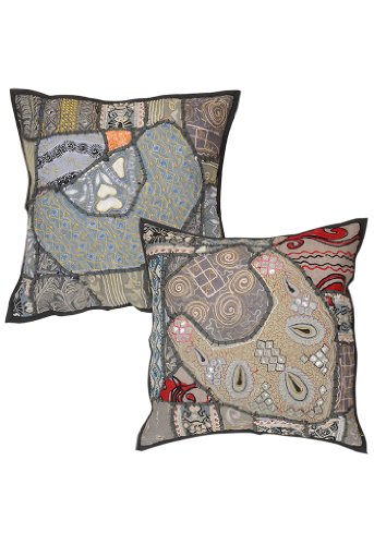 Imagen principal de Cojín de diseño hecho a mano cubre con tamaño de trabajo de bordado y del espejo de 16 x 16 pulgadas Juego de 2 piezas