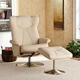 Adjustable Bonded Leather Recliner and Ottoman , Office Chair - French Vanilla