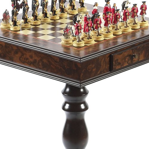 American War of Independence Hand Painted Chessmen & Frizoni Chess Table from Italy