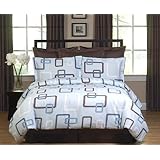 Blue and Brown Geo Modern Contemporary Duvet Cover Bedding Set - Available in King and Queen