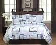 Blue and Brown Geo Modern Contemporary Duvet Cover Bedding Set - Queen Size