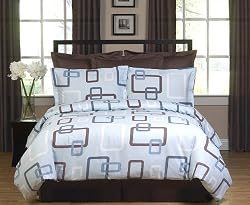 Blue and Brown Geo Modern Contemporary Duvet Cover Bedding Set - Queen Size
