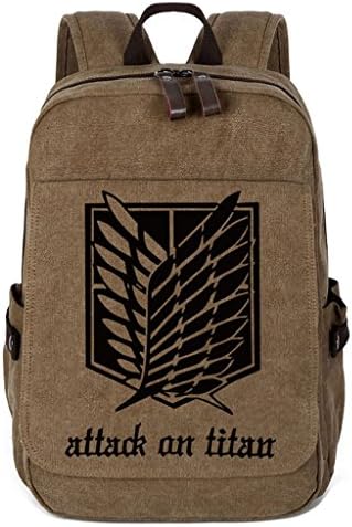 Moolee Students Attack On Titan Survery Corps Canvas Backpack School Bookbag Large Capacity Rucksack Laptop Computer Daypack - coffee