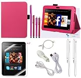 The Friendly Swede (TM) PU Leather Case Cover Bundle for Kindle Fire HD 7 Inch in Retail Packaging (NOT Compatible With Kindle Fire) (Pink)