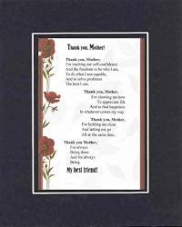 Touching and Heartfelt Poem for Mothers - Thank You, Mother Poem on 11 x 14 inches Double Beveled Matting (Black on Black)