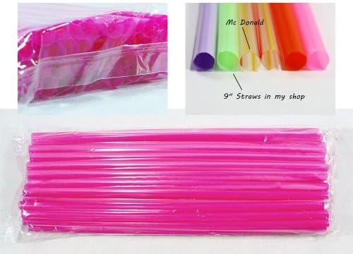 9" 40 pcs Thin Drinking Straws Party Origami Stars Craft, Dark Pink