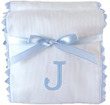Princess Linens Garden Pique Burp Pad Set - White with Light Blue Rick Rack Trim-J