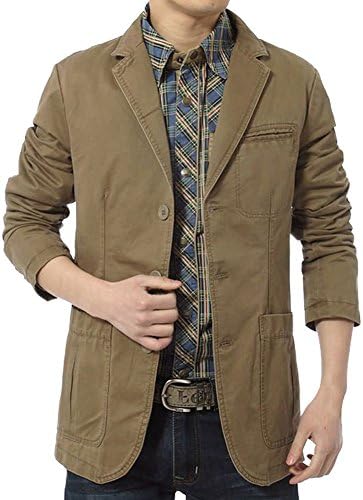 TLZC Men's Business Style Spread Collar Cotton Fit Blazers US Size XL Khaki