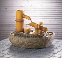 SMALL MINI GREEN YELLOW BAMBOO TABLE ZEN WATER FOUNTAIN