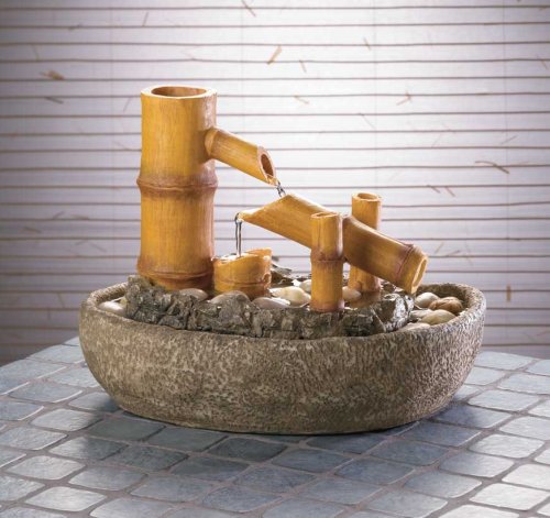 SMALL MINI GREEN YELLOW BAMBOO TABLE ZEN WATER FOUNTAIN