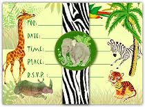 Dolce Mia Jungle Animals Safari Birthday Party Invitations - 10 pack fill-in cards