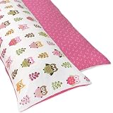 Pink Happy Owl Full Length Double Zippered Body Pillow Case Cover by JoJO Designs