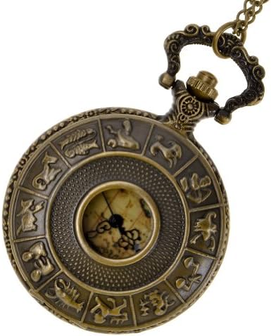 Women's Ladies Vintage 12 Constellations Australia Map Round Dial Antique Pocket Watch 31" Chain