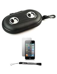 Network Media Player: Black Portable Hard Case Cover Shell with Integrated Speakers for New Apple iPod Touch 4 ( 4th Generation 8GB 16GB 32GB ) + Includes Anti Glare Screen Protector Guard - eBigValue