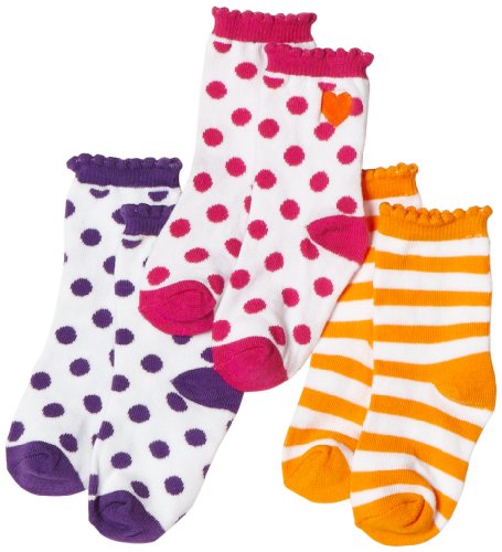 Stride Rite Girls 2-6X 3 Pack Dots/Stripes Crew Socks, Assorted, 5-6.5