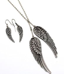 Angel Wings Necklace and earrings - Gothic Rockabilly - Dark Silver