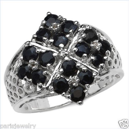 ParisJewelry 4 Carat Genuine Sapphire and WhiteDiamond Filigree Ring