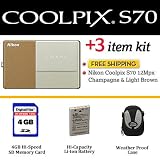 Nikon Coolpix S70 Digital Camera (Champagne & Beige) + 4GB Coolpix Accessory Package