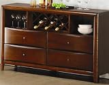 Server with Wine Rack Contemporary Style Walnut Finish