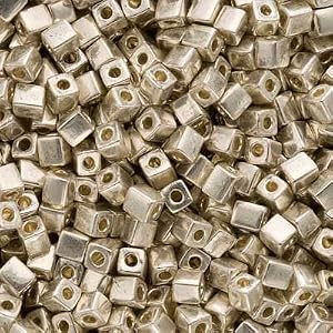 Miyuki-4mm-Glass-Cube-Beads-Metallic-Silver-1051-10-Grams