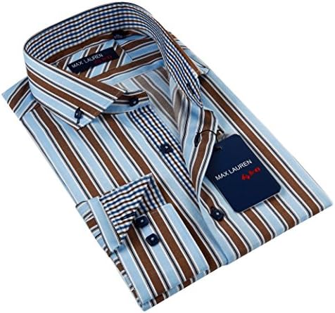 Max Lauren Men's Blue/ Brown Striped Button-down Dress Shirt