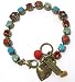 Israeli Designer Mariana Antique Gold Plated Vintage Style Tennis Bracelet With Coral Red, Turquoise, and Pacific Opal Swarovski Crystals