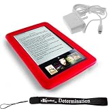 Kroo Nook Electronic Book Reader Slim Silicone Skin Case (RED) + Includes a 4-Inch eBigvalue Determination Hand Strap + Easy Travel Home Wall Charger