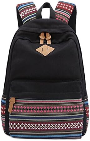 Ladies Casual Vintage School Backpack Canvas tribal patterns canvas school backpacks, Black