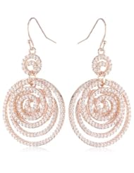 Bronze with 18k Rose Gold Plated Simulated Diamond Scroll Dangle Earrings