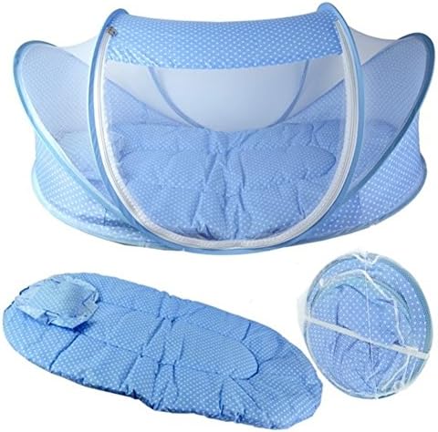 Baby Netting - Wellcntrading 2 - 24 Month Baby Foldable Bed Canopy Mosquito Net With Mattress Pillow (Blue)