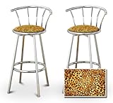 2 Cheetah Animal Print Specialty / Custom Chrome Barstools with Backrest Se ....