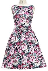 Floral Print Cotton/Elastane Vintage Evening Dress/Wedding Party Dress 