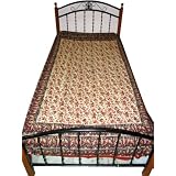 Ethnic Khaki Brown Floral Print Bedding Cotton Bed Cover Sofa Throw Twin