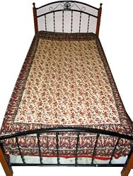 Ethnic Khaki Brown Floral Print Bedding Cotton Bed Cover Sofa Throw Twin