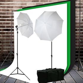 ePhoto Photography Video ChromaKey 10ftx20ft Muslin Green, Black and White Background Support Stand Umbrella ligting Kit by ePhotoInc HKZ04