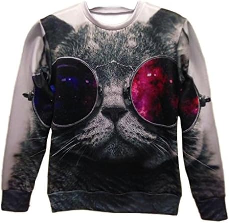 Stylish Unisex Hipster 3D funny Sweatshirt Animal Glasses Fat Cat T Shirts (S)