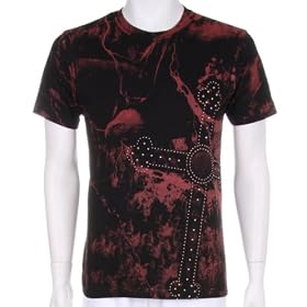 JiPPiJ Eagle and Studded Cross Discharge Screen Printed Cotton Adult Mens Fashion T-Shirt - Sale !
